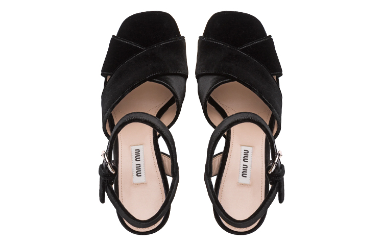 (W) MIU MIU Velvet Leather Platform High Heel Sandal 'Black' 圖 4