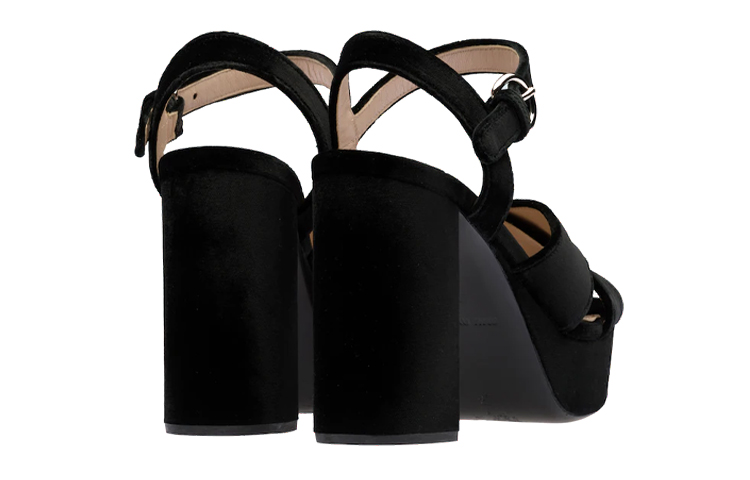 (W) MIU MIU Velvet Leather Platform High Heel Sandal 'Black' 圖 5
