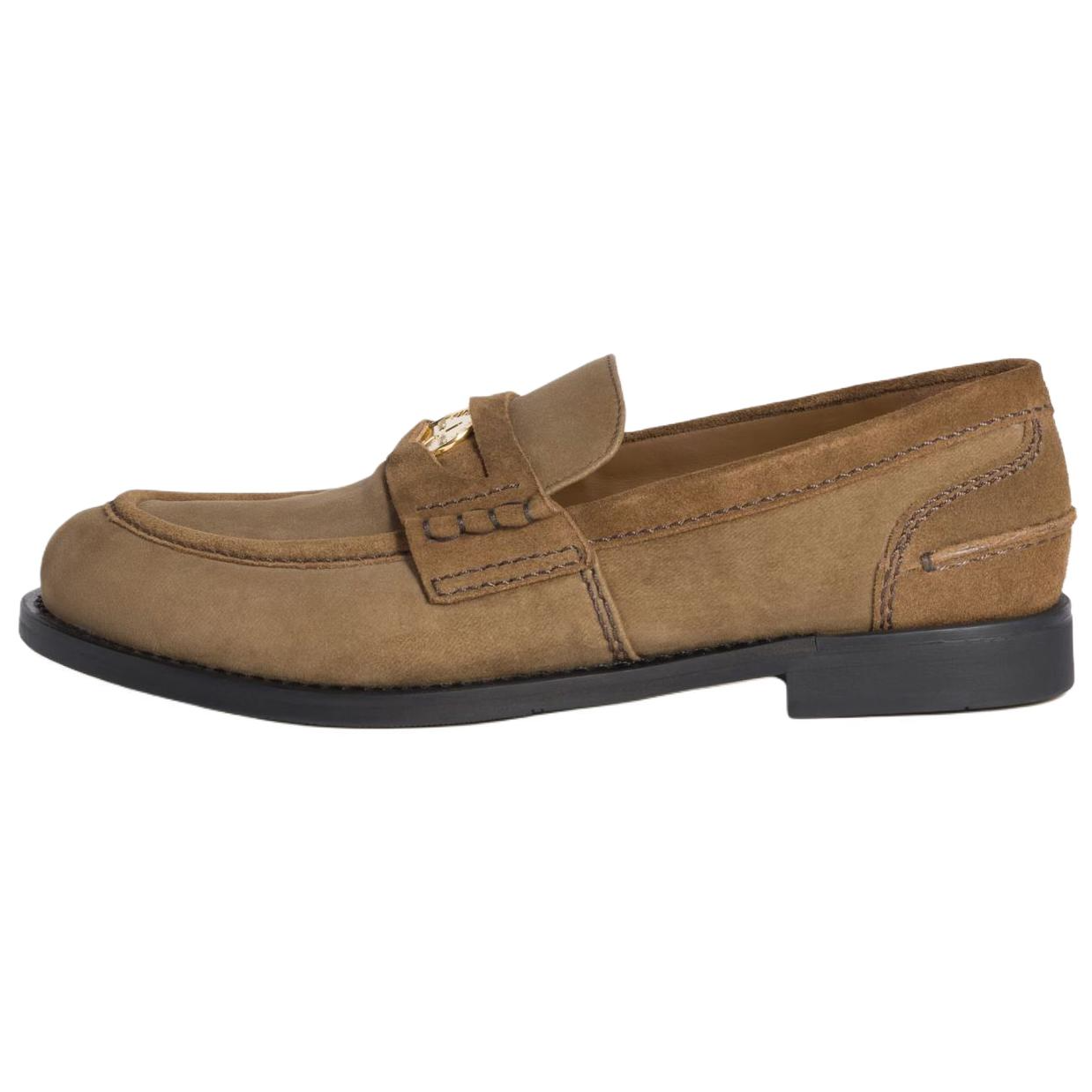 (Women) MIU MIU Velvet Loafers with Coin Logo, Round-Toe, 2cm Heel - Sand Yellow. 5D334E_3LQI_F0036_F_D020