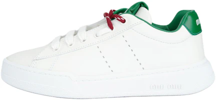(Women) MIU MIU White & Green Leather Low-Top Lace-Up Sneakers. 5E387E_3L48_F0A8Z_F_005 (Women) MIU MIU White & Green Leather Low-Top Lace-Up Sneakers. 5E387E_3L48_F0A8Z_F_005