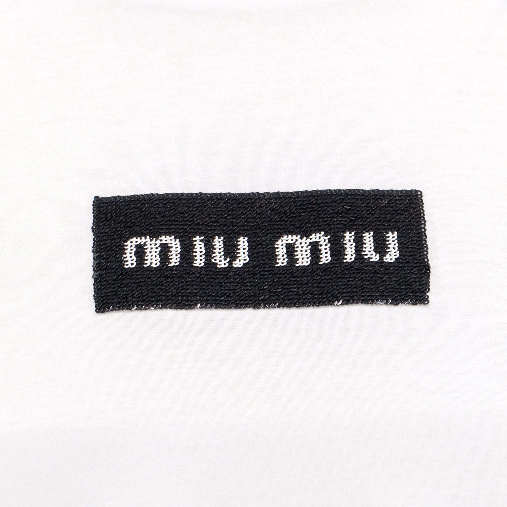 Shop (Women) MIU MIU White FW23  Oversized Letter Knit Short Sleeve T-Shirt. MJN385-14AT-F0009-S-232
