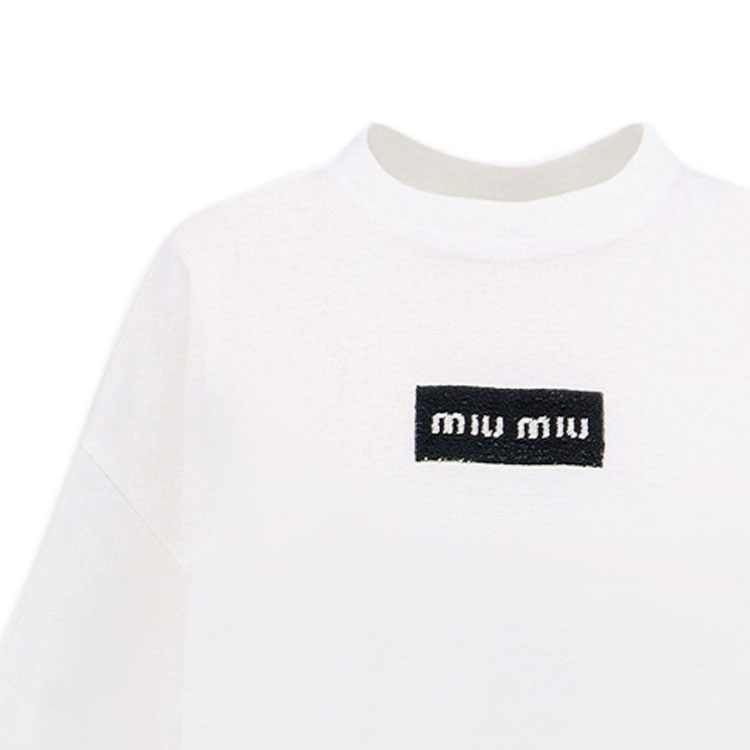 Purchase (Women) MIU MIU White FW23  Oversized Letter Knit Short Sleeve T-Shirt. MJN385-14AT-F0009-S-232