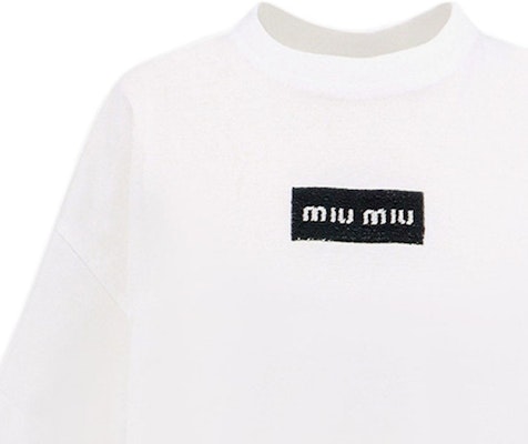 (Women) MIU MIU White FW23 Oversized Letter Knit Short Sleeve T-Shirt. MJN385-14AT-F0009-S-232 Purchase (Women) MIU MIU White FW23 Oversized Letter Knit Short Sleeve T-Shirt. MJN385-14AT-F0009-S-232