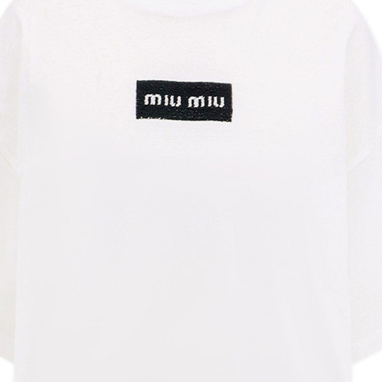 Details for (Women) MIU MIU White FW23  Oversized Letter Knit Short Sleeve T-Shirt. MJN385-14AT-F0009-S-232