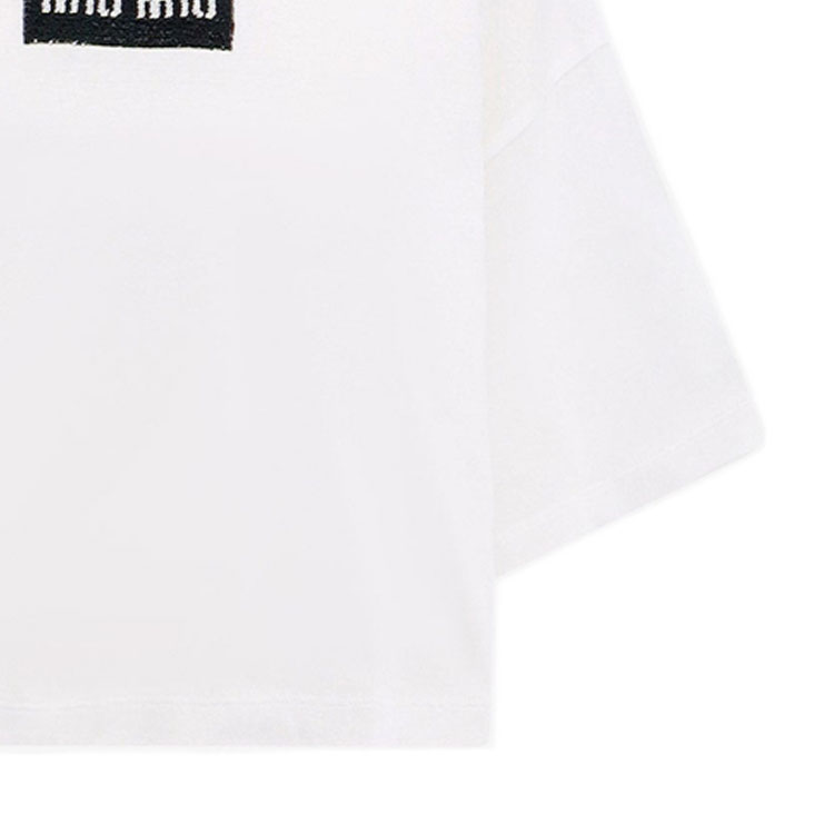 Cheap (Women) MIU MIU White FW23  Oversized Letter Knit Short Sleeve T-Shirt. MJN385-14AT-F0009-S-232