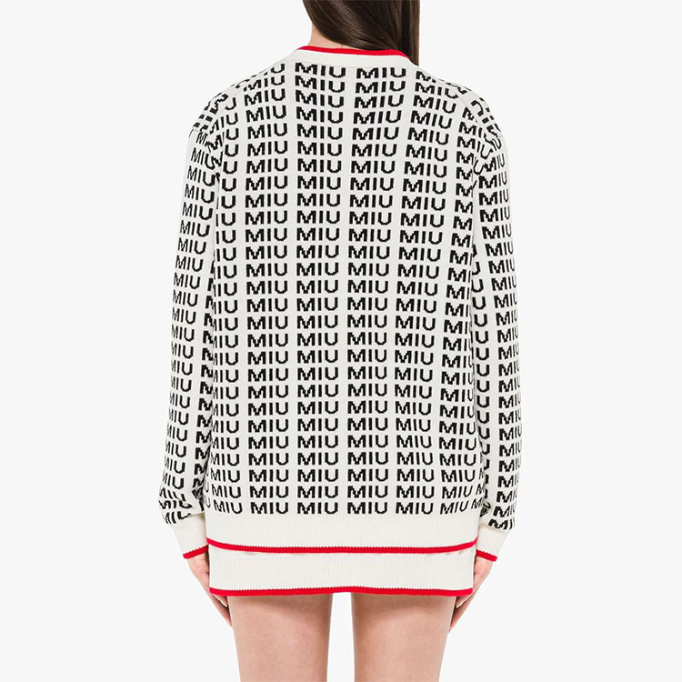 Shop (W) MIU MIU Kardigan Putih Rajut dengan Cetakan Logo dan Butang. MMF198-1V8XF-0304