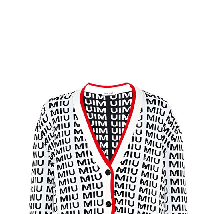 Details for (W) MIU MIU Kardigan Putih Rajut dengan Cetakan Logo dan Butang. MMF198-1V8XF-0304