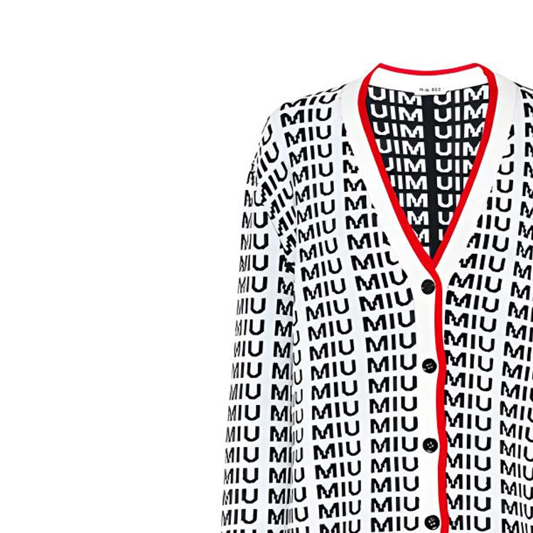 Sizing (W) MIU MIU Kardigan Putih Rajut dengan Cetakan Logo dan Butang. MMF198-1V8XF-0304