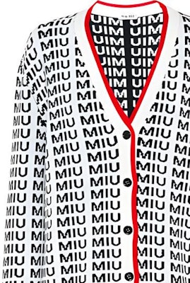 (W) MIU MIU Kardigan Putih Rajut dengan Cetakan Logo dan Butang. MMF198-1V8XF-0304 Sizing (W) MIU MIU Kardigan Putih Rajut dengan Cetakan Logo dan Butang. MMF198-1V8XF-0304