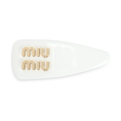 (Women) MIU MIU White Leather Hair Clip with 3D Logo for Women 5IF092_069_F0009
