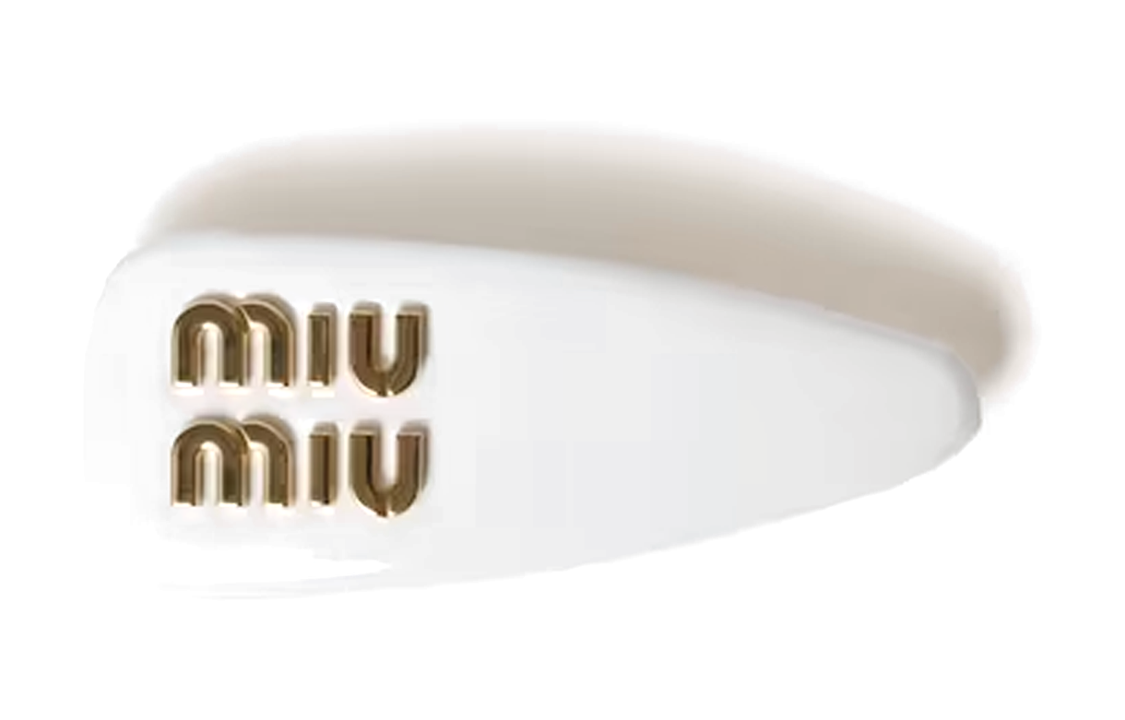 Order (W) 미우미우 여성용 화이트 가죽 3D 로고 헤어 클립 5IF092_069_F0009