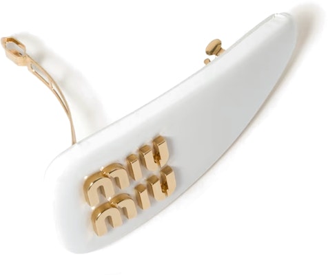 (W) 미우미우 여성용 화이트 가죽 3D 로고 헤어 클립 5IF092_069_F0009 Lookbook (W) 미우미우 여성용 화이트 가죽 3D 로고 헤어 클립 5IF092_069_F0009