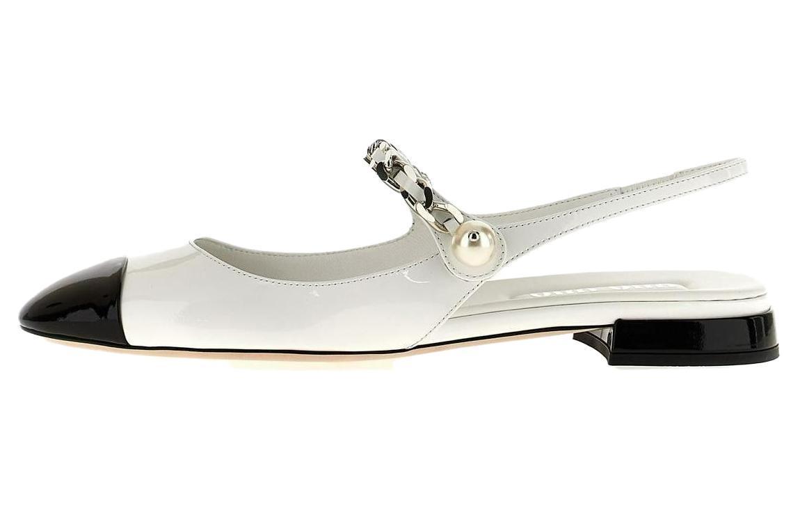 (Women) MIU MIU White Leather Round-Toe Slingback Casual Shoes. 5F046E_06E_F0964_F_010