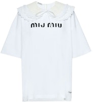 (Women) MIU MIU White Logo Lace Collar Short Sleeve T-Shirt. MJN237-1XE0-F0009 (Women) MIU MIU White Logo Lace Collar Short Sleeve T-Shirt. MJN237-1XE0-F0009