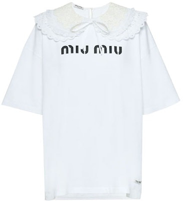(W) MIU MIU 白色蕾絲領短袖Logo上衣。 MJN237-1XE0-F0009 Order (W) MIU MIU 白色蕾絲領短袖Logo上衣。 MJN237-1XE0-F0009