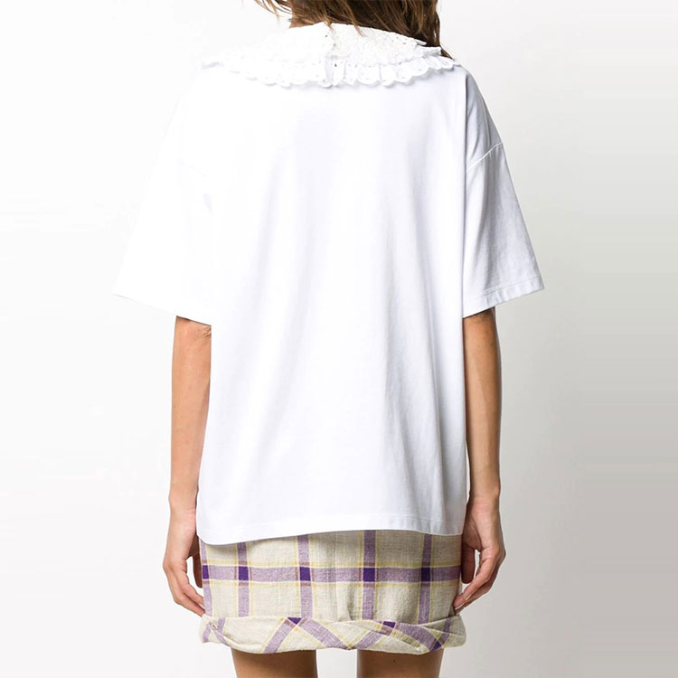 Purchase (W) MIU MIU 白色蕾絲領短袖Logo上衣。 MJN237-1XE0-F0009