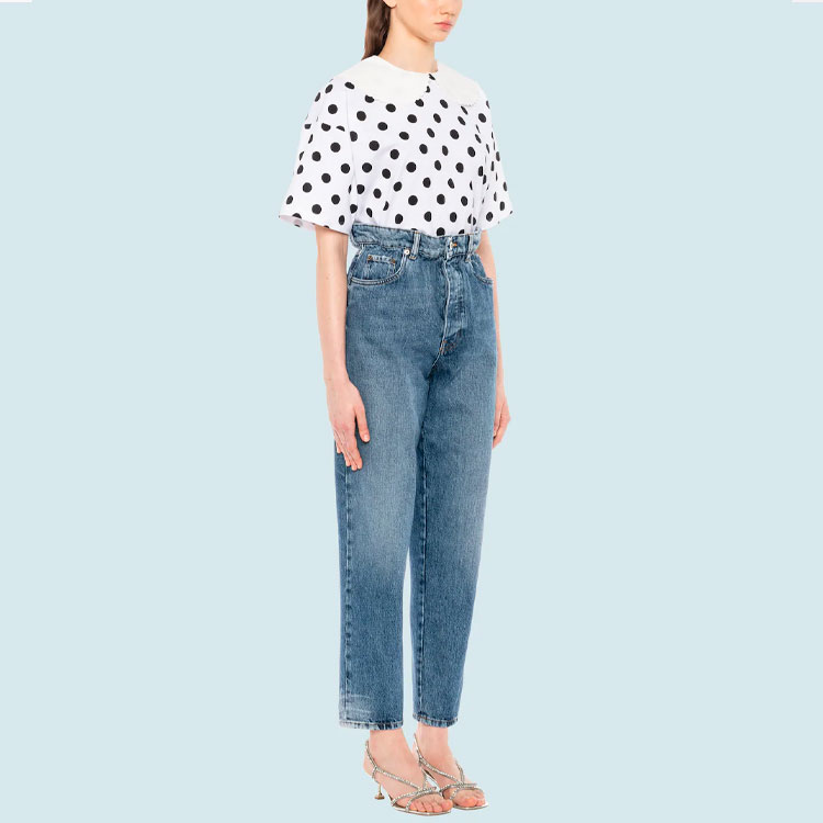 Purchase (W) MIU MIU Camiseta Blanca de Punto con Diseño, Manga Corta y Ajuste Regular. MJN311-1ZF4-F0964