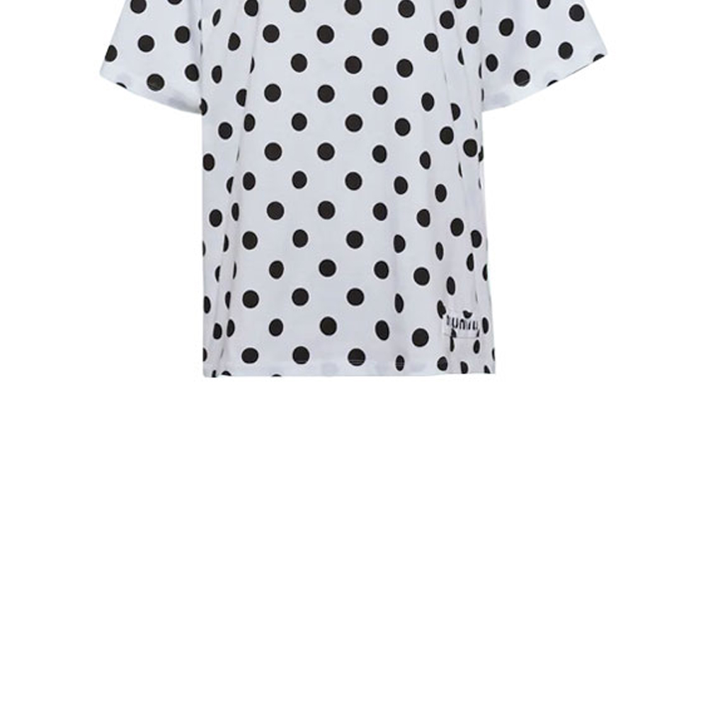 Sizing (W) MIU MIU Camiseta Blanca de Punto con Diseño, Manga Corta y Ajuste Regular. MJN311-1ZF4-F0964