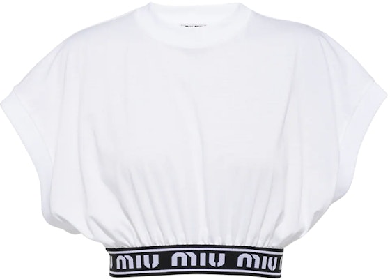 (W) MIU MIU 白色无袖宽松字母印花短款上衣T恤。 MJT632-1YIA-F0009 Buy (W) MIU MIU 白色无袖宽松字母印花短款上衣T恤。 MJT632-1YIA-F0009
