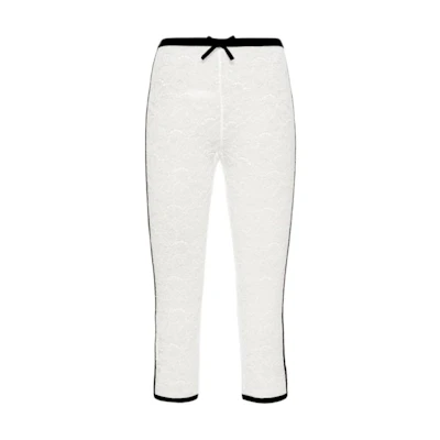(Women) MIU MIU White Stretch Knit Lace Cropped Casual Pants. MJP229-2W0-F0009