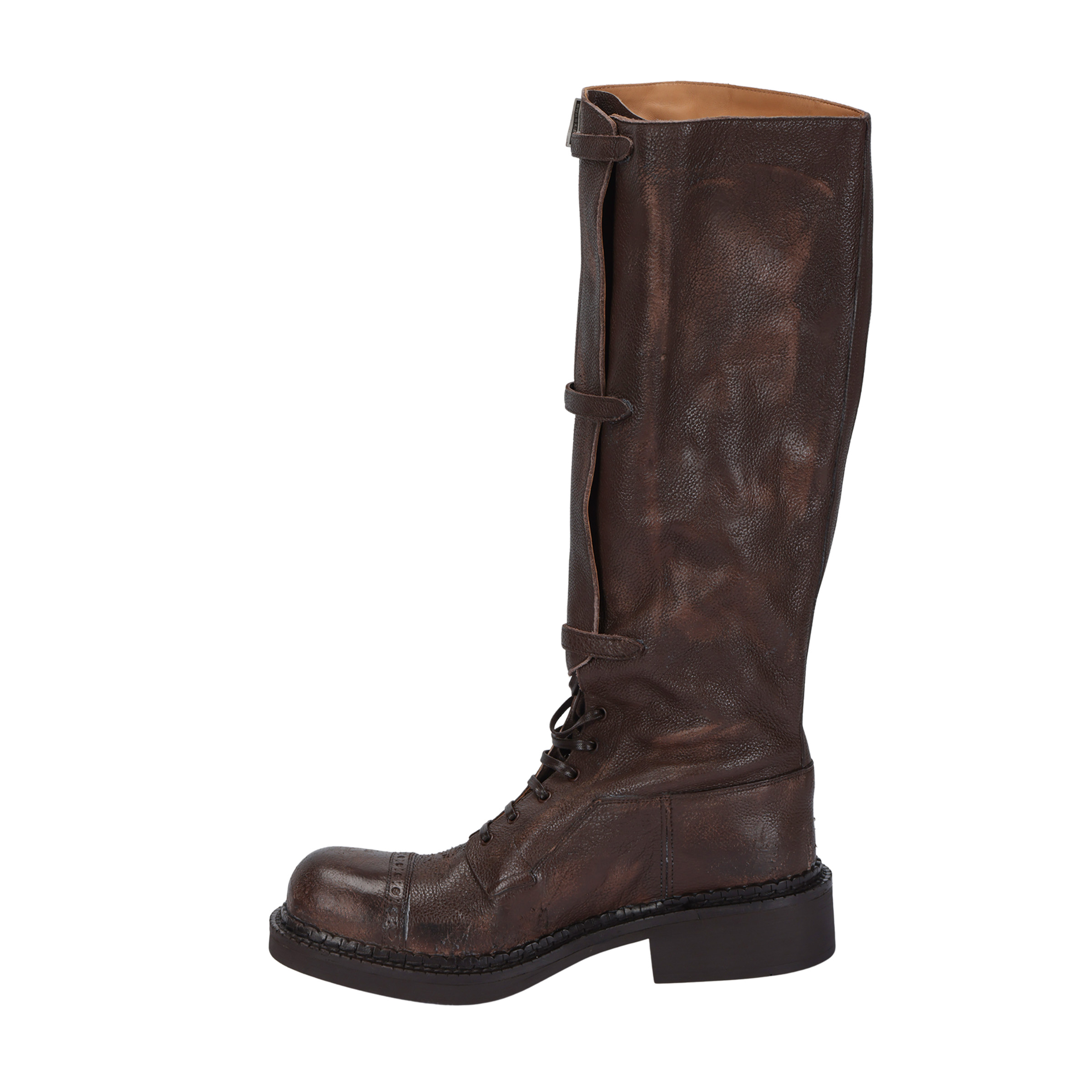 (Women) MIU MIU Women’s Brown Leather Round-Toe Buckle Knee-High Boots 3.5cm New Year Edition 5W315E_2KJ_F0324_F_G035