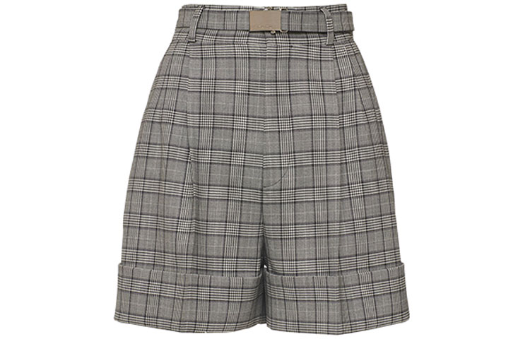 Order (W) MIU MIU 女士灰色格紋綁帶直筒休閒短褲 MP1461-087-F0002
