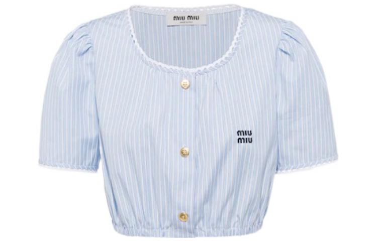 (Women) MIU MIU Women’s SS22 Colorblock Striped Crew Neck Short Sleeve T-Shirt Blue MT1767-1XOA-F0076 圖 2