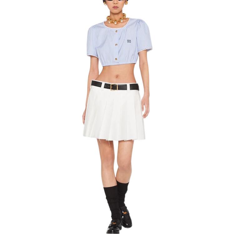 (Women) MIU MIU Women’s SS22 Colorblock Striped Crew Neck Short Sleeve T-Shirt Blue MT1767-1XOA-F0076 圖 3