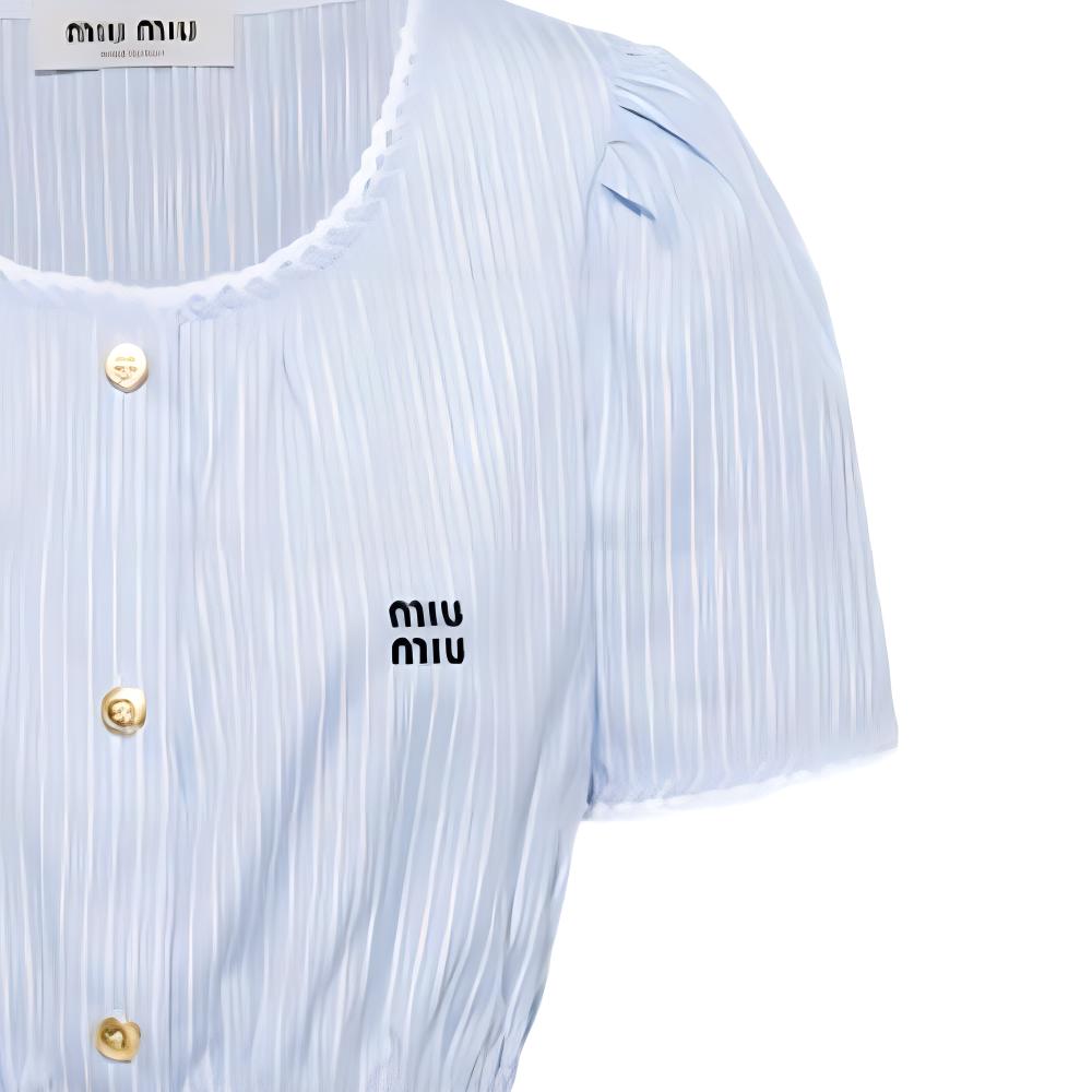 (Women) MIU MIU Women’s SS22 Colorblock Striped Crew Neck Short Sleeve T-Shirt Blue MT1767-1XOA-F0076 圖 6