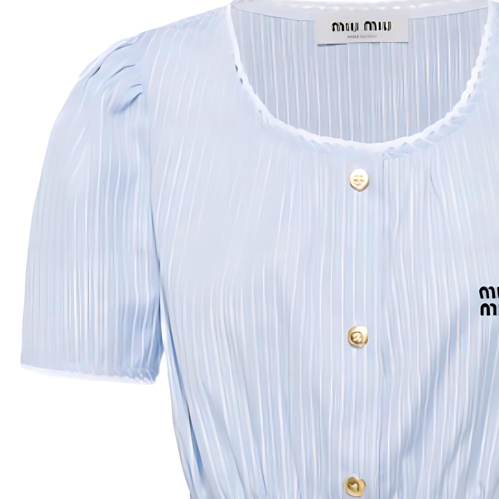 (Women) MIU MIU Women’s SS22 Colorblock Striped Crew Neck Short Sleeve T-Shirt Blue MT1767-1XOA-F0076 圖 7