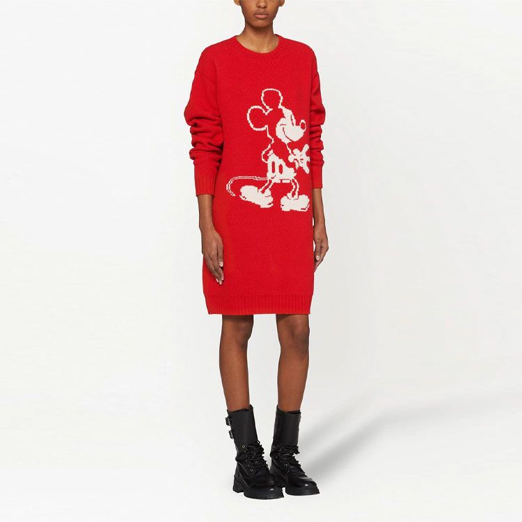 Lookbook (W) MIU MIU x 迪士尼米奇红色针织毛衣卡通长袖连衣裙女款 MMA709-1ZAN-F0011