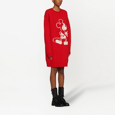 (W) MIU MIU x 迪士尼米奇红色针织毛衣卡通长袖连衣裙女款 MMA709-1ZAN-F0011 Purchase (W) MIU MIU x 迪士尼米奇红色针织毛衣卡通长袖连衣裙女款 MMA709-1ZAN-F0011