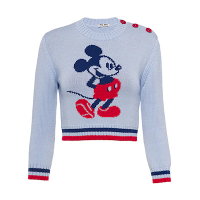 (Women) MIU MIU Disney Mickey Mouse Wool Knit Sweater Women’s Grey. MML470-1Y5R-F0M10