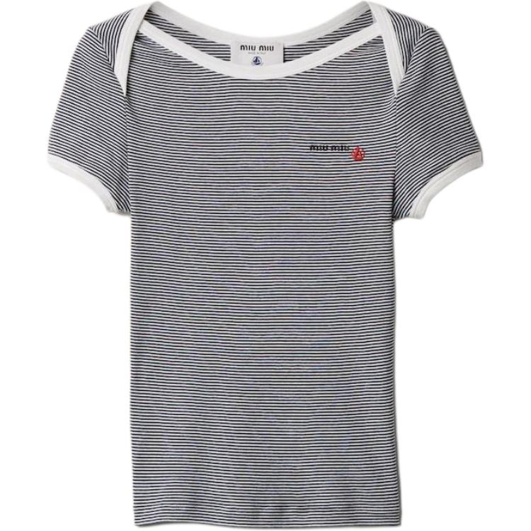Buy (W) MIU MIU x Petit Bateau 條紋針織短袖上衣 藍/白 女款 MJN563-161J-F0UB0-S-OOO