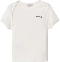 Order (W) Kaos Wanita MIU MIU x PETIT BATEAU SS25 Logo Bordir Putih Lengan Pendek MJN563-16J8-F0009-S-OOO