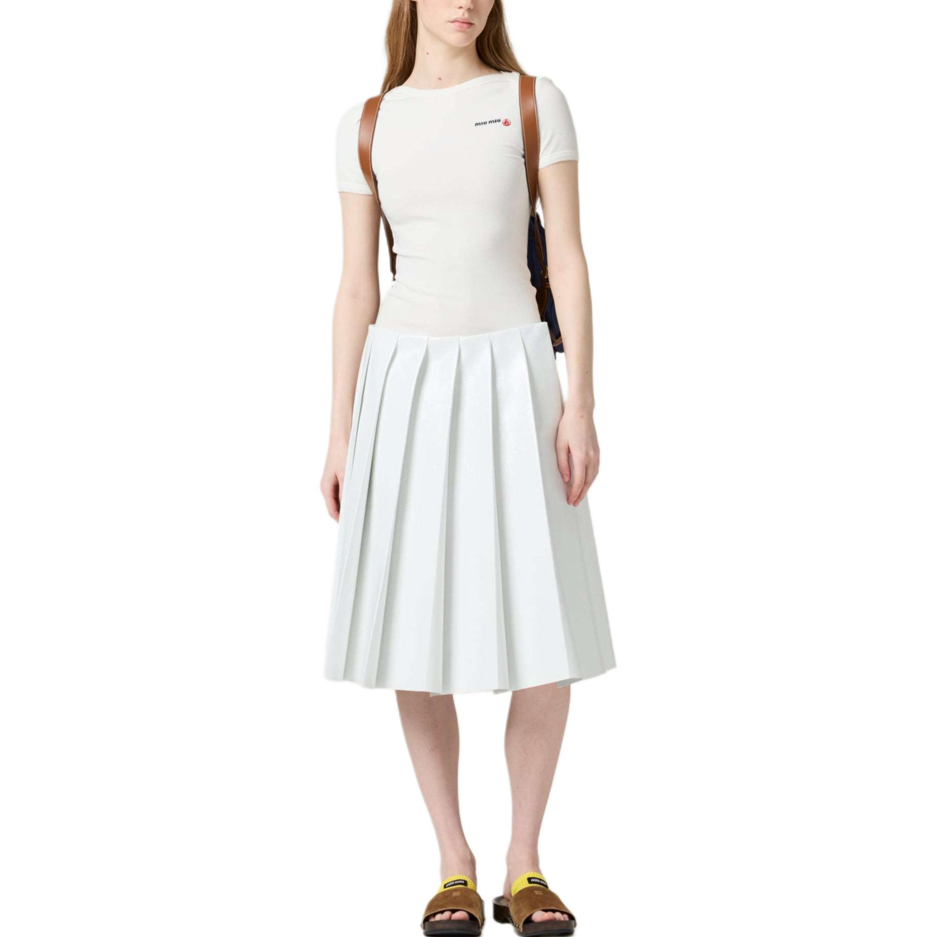 Lookbook (W) ミュウミュウ x プチバトー SS25 刺繍ロゴ 白色 半袖Tシャツ 女性用 MJN563-16J8-F0009-S-OOO