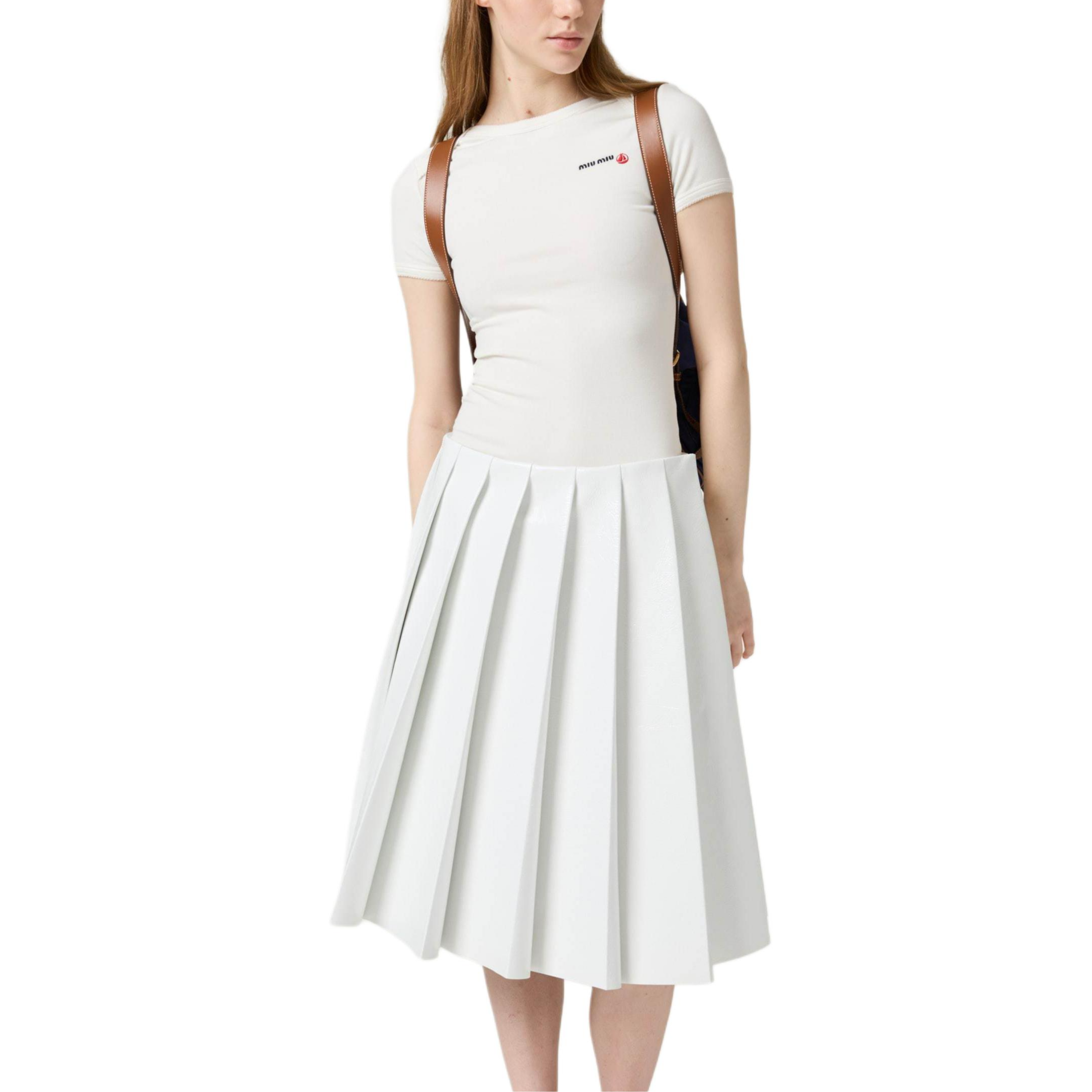 Shop (W) ミュウミュウ x プチバトー SS25 刺繍ロゴ 白色 半袖Tシャツ 女性用 MJN563-16J8-F0009-S-OOO