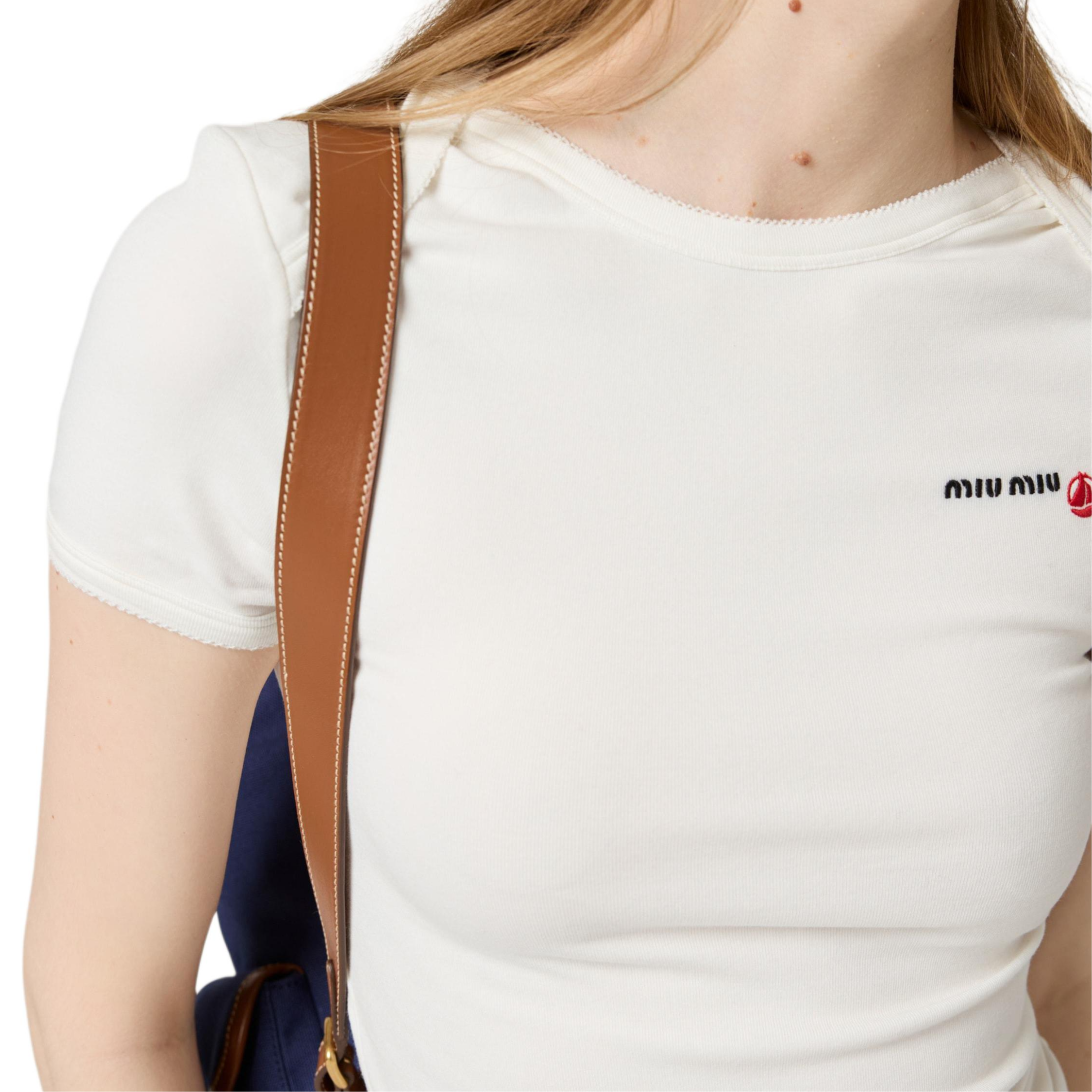 Details for (W) ミュウミュウ x プチバトー SS25 刺繍ロゴ 白色 半袖Tシャツ 女性用 MJN563-16J8-F0009-S-OOO