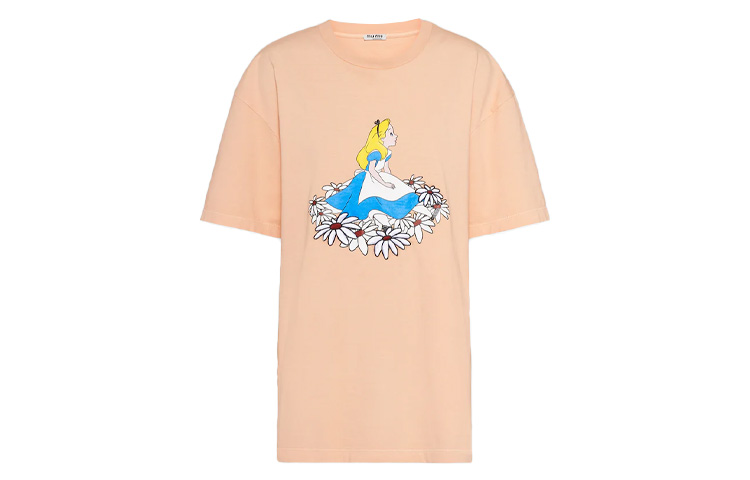 Order (W) MIU MIU Kuning Kaos Rajut Lengan Pendek Regular Fit Crewneck Katun MJN195-1WHU-F0075