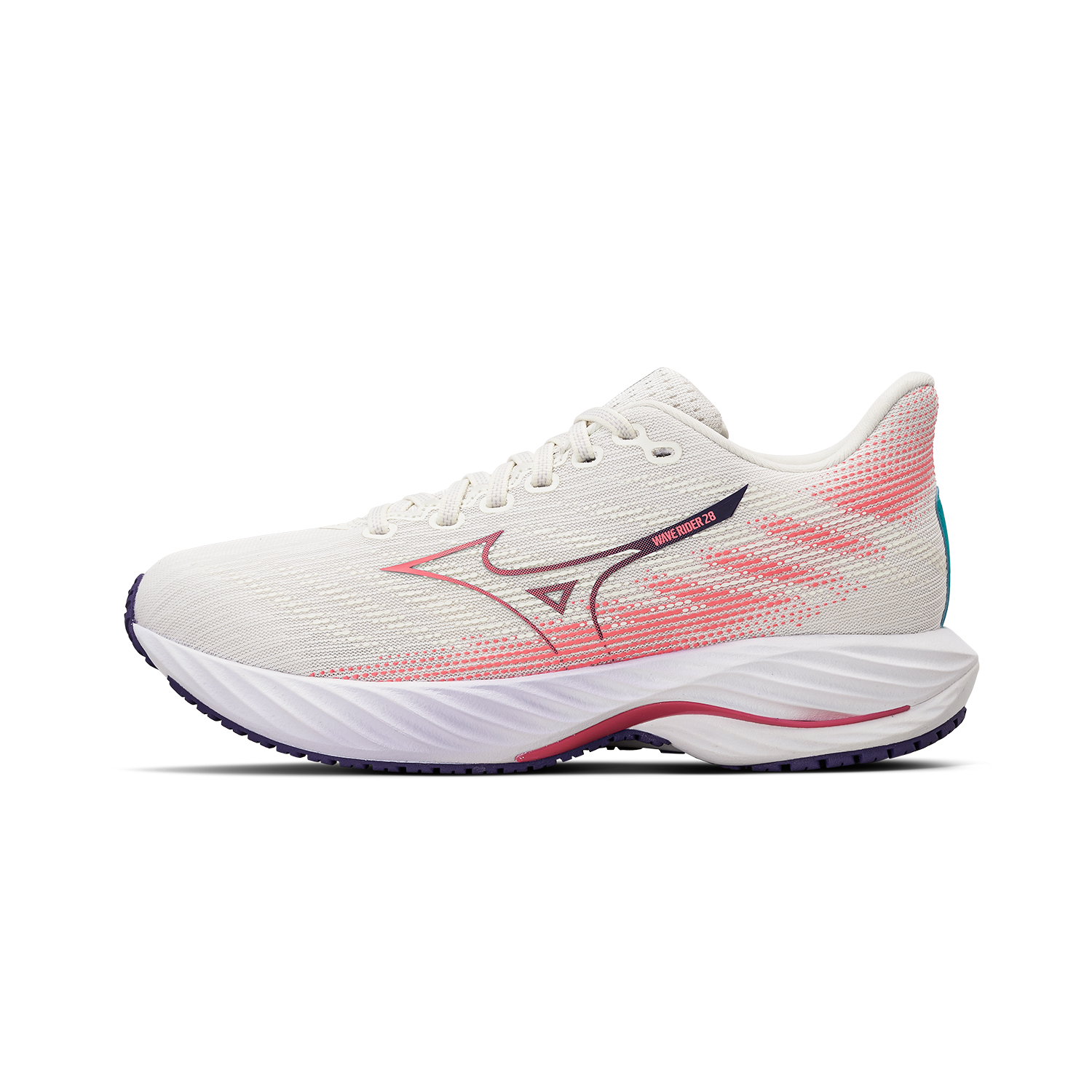 (Women) Mizuno Wave Rider 28 White Low-Top Running Shoes - Cushioned & Durable J1GD240375