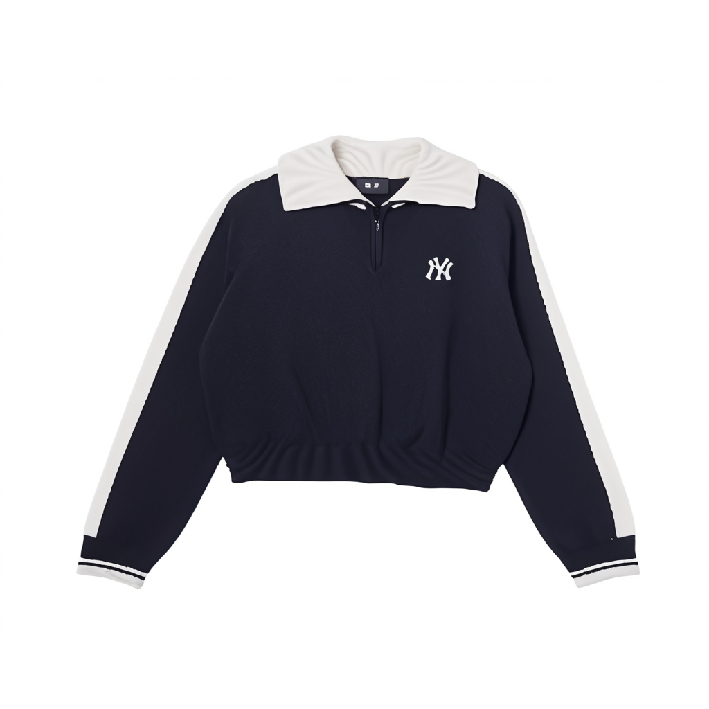 (Women) MLB  Black Quarter-Zip Pullover Sweatshirt with Logo and Collegiate Style 3FKPV0444-50BKS