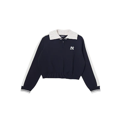 (Women) MLB Black Quarter-Zip Pullover Sweatshirt with Logo and Collegiate Style 3FKPV0444-50BKS