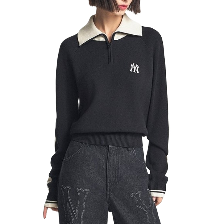Shop (Women) MLB  Black Quarter-Zip Pullover Sweatshirt with Logo and Collegiate Style 3FKPV0444-50BKS
