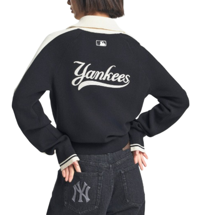 Purchase (Women) MLB  Black Quarter-Zip Pullover Sweatshirt with Logo and Collegiate Style 3FKPV0444-50BKS