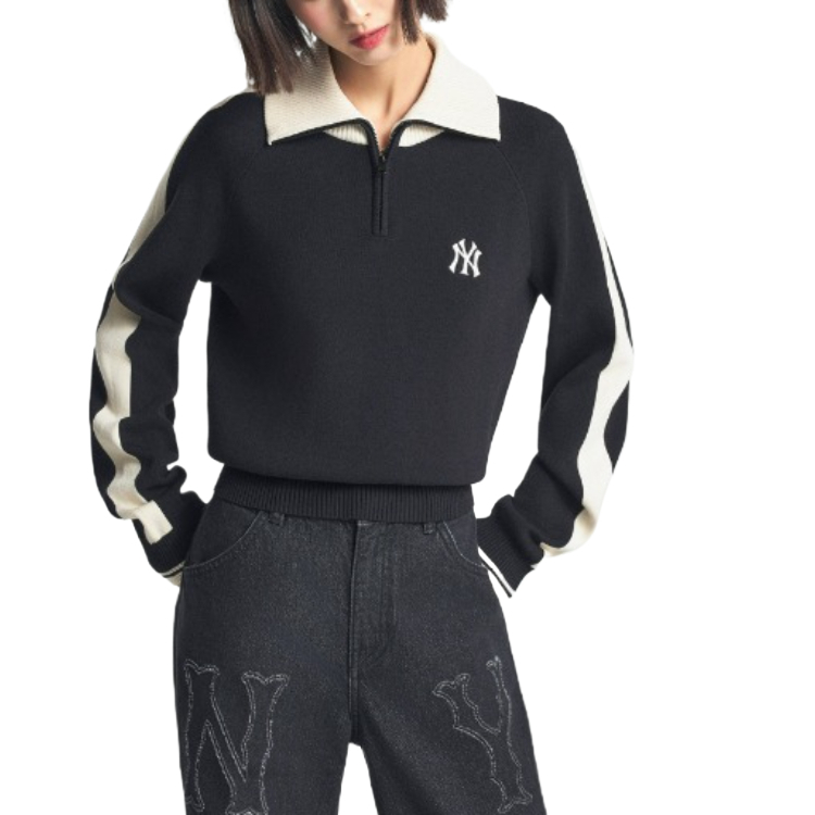 Details for (Women) MLB  Black Quarter-Zip Pullover Sweatshirt with Logo and Collegiate Style 3FKPV0444-50BKS