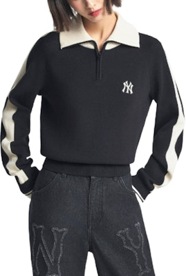 (Women) MLB Black Quarter-Zip Pullover Sweatshirt with Logo and Collegiate Style 3FKPV0444-50BKS Details for (Women) MLB Black Quarter-Zip Pullover Sweatshirt with Logo and Collegiate Style 3FKPV0444-50BKS