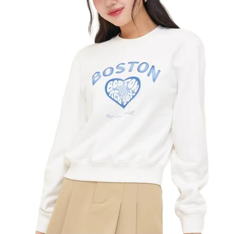 Shop (W) MLB 奶油色圆领长袖套头卫衣。 3FMTH1144