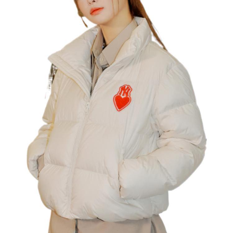 Shop (Women) MLB  White Stand Collar Jacket with Heart Print Design. 3FDJH0126-50CRS