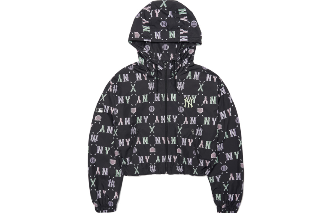 (Women) MLB Basic Logo All-Over Print Windbreaker Hoodie - Black 3FWJM0121-50BKS
