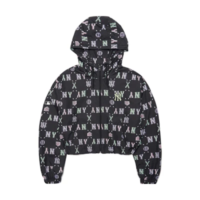 (Women) MLB Basic Logo All-Over Print Windbreaker Hoodie - Black 3FWJM0121-50BKS